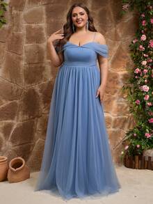 Plus Tulle Off The Shoulder Maxi Dress For Wedding Guest Evening Party Formal Event Prom Gowns Fashion Elegant Cruise Graduation Homecoming Curve
