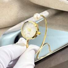 1 件女士精致手链表，配 1 颗大珍珠，钻石切割玻璃水晶表盘，简约石英表手链 - 香檳色 - 查看 4