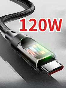 Cable de carga rápida USBA a Tipo-C 120W/6A de 1M/2M opcional con pantalla LED, material antirrotura de nailon, compatible con Xiaomi/Power Bank para carga y transmisión integrada sin sobrecalentamiento, duradero y fácil de guardar