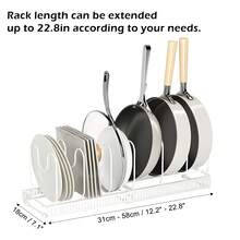 7-Section Expandable Pot Lid Rack - Adjustable Kitchen Organizer For Pans & Covers - White - View 4