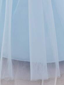 Baby Girls' Purple Puff Sleeve Embroidery Mesh Luxurious Princess Dress, Suitable For Parties - Blue - View 10