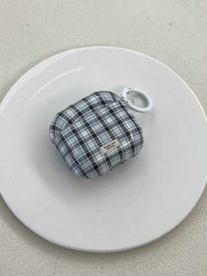 法式复古简约蓝色格子双层耳机盒+吊坠套装，兼容苹果Pro 3/Pro 2/Pro/4/3/2，时尚女士耳机盒，极简耳机盒