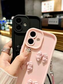 Bow-Knot 1pc Elegant Pink Bow Full Body Shockproof Phone Case Compatible With Apple 11, 11 Pro Max, 12, 12 Pro Max, 13, 13 Pro, 13 Pro Max, 14, 14 Plus, 14 Pro, 14 Pro Max, 15, 15 Pro, 15 Plus, 15 Pro Max, 16, 16 Pro, 16 Plus, 17 Pro Max With Clover Lanyard - Pink - View 6