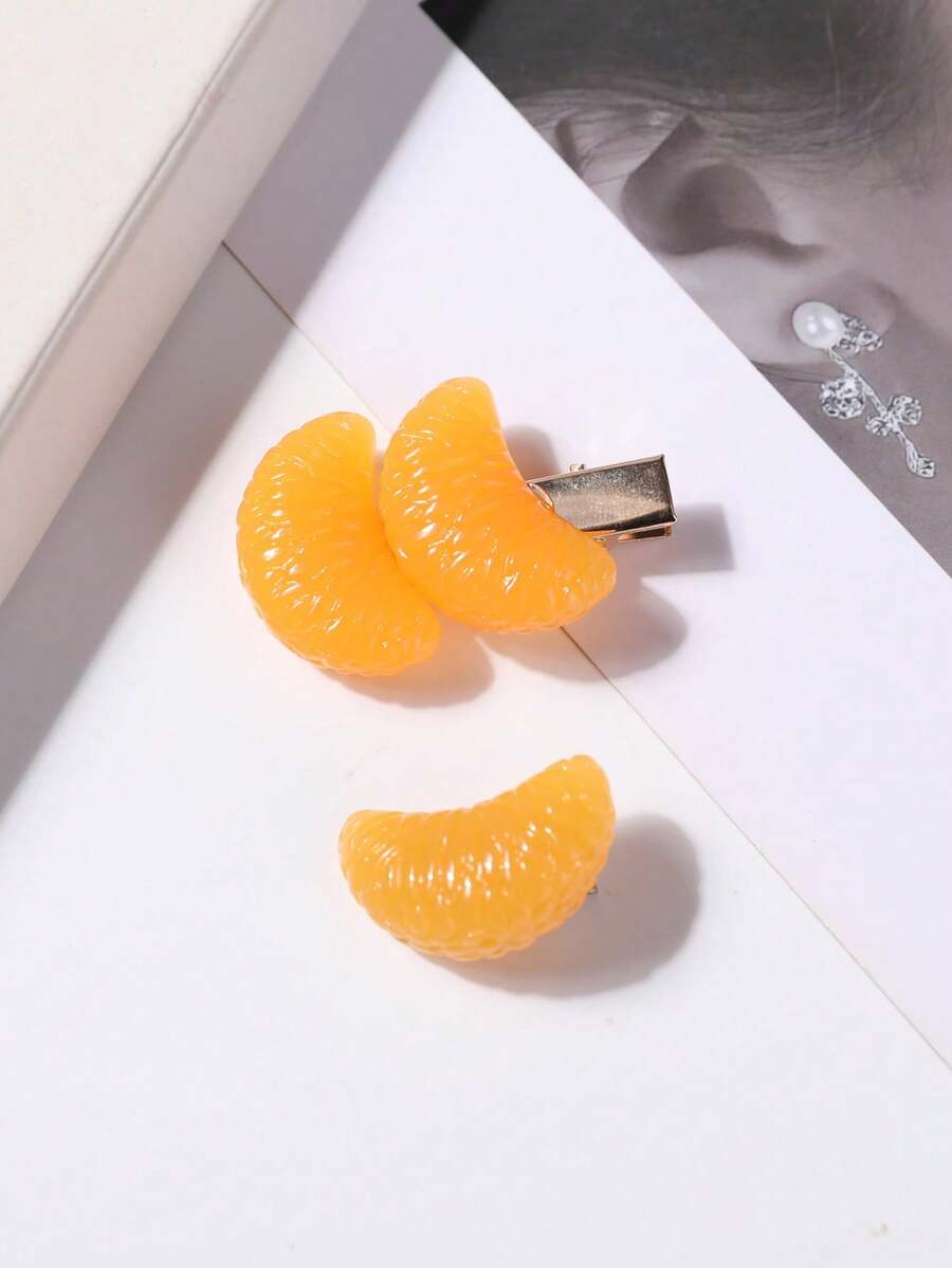 2个趣味仿橙色发夹，发卡，发夹 - 黃色 - 查看 1