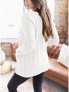 - Chaqueta de punto para mujer, manga larga, con bolsillos - Naranja - Ver 2