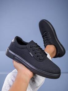 Men's Lightweight Skateboarding Shoes, Classic All-Black School/Campus Style Breathable Casual Sneakers