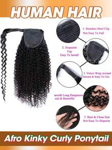 非洲卷曲马尾接发片 非洲式环绕马尾辫 真人发片 女士巴西原生发 自然色 - Natural Black - 查看 2