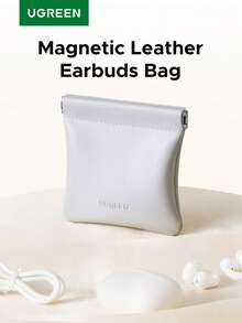 UGREEN Magnetic Leather Earbuds Bag Pouch Bag Portable Storage Bag Compatible With Airpods 4 AirPods Pro For Holiday Travel, Outdoor Activities Cable Organizer Charger Accessories Travel Essentials - Grey - View 1