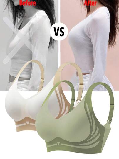 Set de 2 sujetadores sin costuras para mujer, sujetadores inalámbricos, sujetadores sin costuras lisos, sujetadores elegantes y cómodos de cobertura total, adecuados para uso diario en otoño/invierno