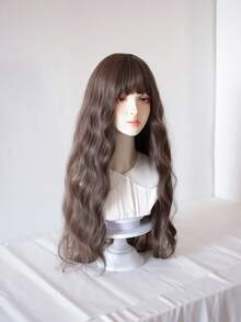 28" Cool Tone Brown Retro Egg Roll Curls Wig With Bangs- Voluminous Long Barrel Waves Synthetic Hair For Party Cosplay Daily Wear& All Skin Tones. - Brown - View 8