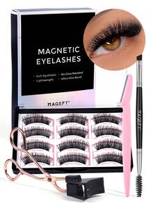 MAGEFY 4/3/1 对 CC 卷磁性眼线笔和磁性睫毛套装，含磁性夹 + 粉色眉毛修剪器 + 睫毛夹，混合风格，无胶，自然外观可重复使用假睫毛，6-13 毫米仿貂皮睫毛适合日常佩戴，防水，漫画睫毛，细长眼尾放大双眼，蓬松纤细，适合日常使用漫画睫毛，2025 年夏季旅行必备品，海滩度假，露营旅行 - 眼尾拉長款 - 查看 15