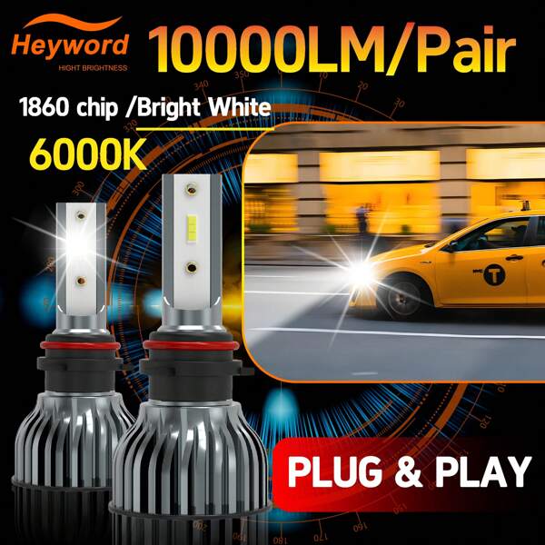 Heyword Heyword 2pcs LED Car Headlight 9005 9006 H13 H11 H7 H4 H1 Car Headlights High Low Beam, 75000LM 800% Brighter Five Color Options6500K/3000K/4300K/8000K/25000K Fast Silent Fan Bright Cob 1860 Chip Plug-N-Play
