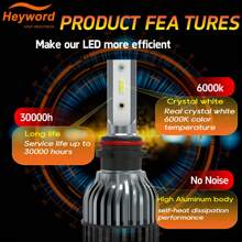 Heyword Heyword 2pcs LED Car Headlight 9005 9006 H13 H11 H7 H4 H1 Car Headlights High Low Beam, 75000LM 800% Brighter Five Color Options6500K/3000K/4300K/8000K/25000K Fast Silent Fan Bright Cob 1860 Chip Plug-N-Play