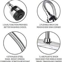 Grifo Cocina Fregadero Alto Arco Caño Flexible Mando Pulsador - aleación de cromo - Ver 10