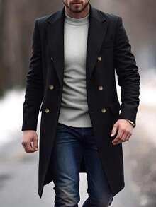 Manteau croisé pour homme, cadeau décontracté pour petit ami/mari, automne/hiver - Noir - Voir 2