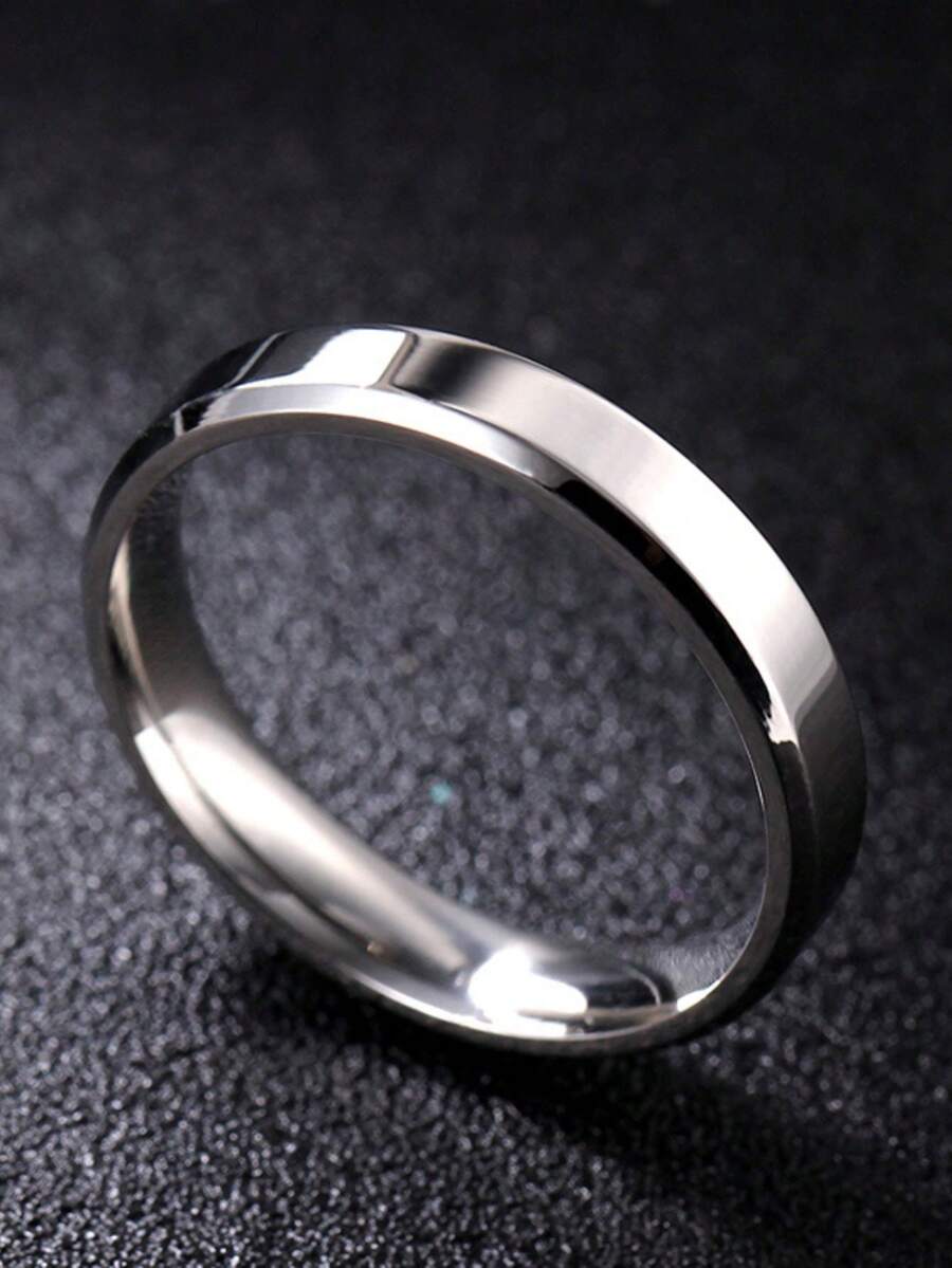 4mm Silver Engagement Ring Beveled Unit Commitment Ring Men's Women's Thin 316L Stainless Steel - 銀色 - 查看 1