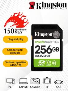 Kingston 1pc SDS3 Memory Card 64GB/128GB/256GB/512GB/1TB DSLR Camera SD Card Storage Card 4K HD Card - 彩色 - 查看 1