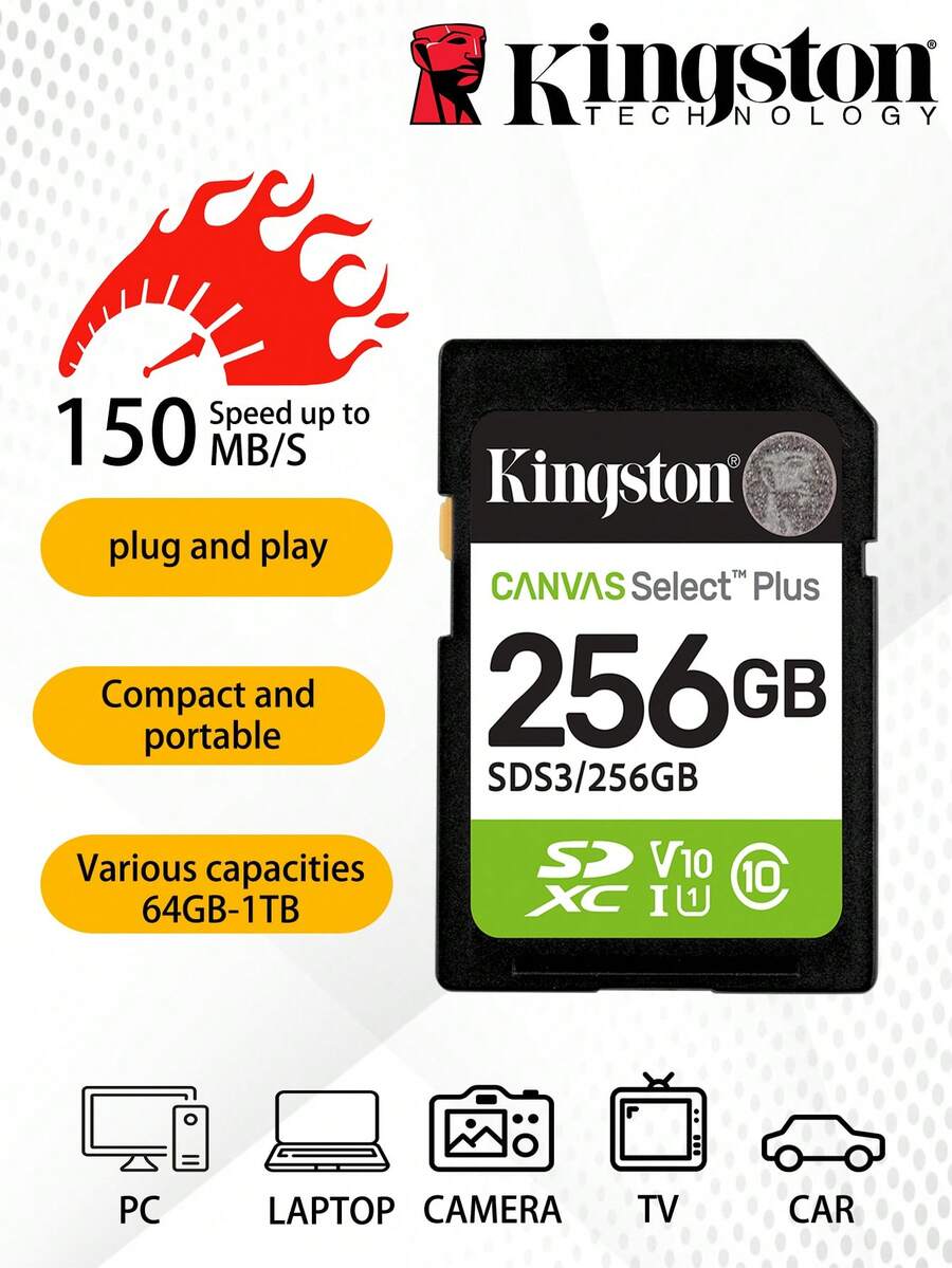 Kingston 1pc SDS3 Memory Card 64GB/128GB/256GB/512GB/1TB DSLR Camera SD Card Storage Card 4K HD Card - 彩色 - 查看 1