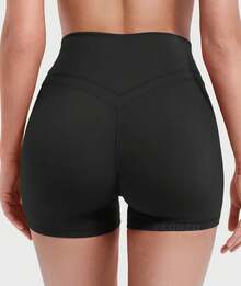 YEOREO Gym Workout Shorts For Women High Waisted Tummy Control Hidden Scrunch 4.5" Booty Shorts Julissa Cross Waist Yoga - 黑色 - 查看 6