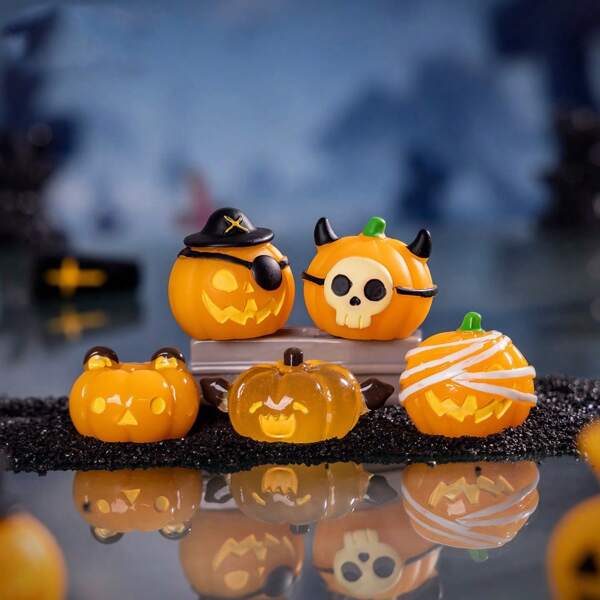 Funny Halloween Pumpkin Head Micro Landscape Luminous Desktop Ornament DIY Decoration Resin Crafts Halloween Desktop Ornament Halloween Essential Gift