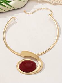 1pc/Set Vintage Elegant High-Quality Alloy Resin Inlaid Stainless Steel Women's Earrings, Ring, Bracelet, Necklace Jewelry Set, Fashionable Luxurious Golden Accessories Suitable For Women's Banquet, Party, Wedding, Holiday, Valentine's Day Gift - Elegant Style - View 10