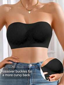 1pc Women's Seamless Anti Slip Cross Enhanced Sports Bra Sexy Side Bra Strapless Bra Comfortable Seamless Bra Detachable Padding Suitable For Matching Backless Skirts, Wedding Dresses, Etc