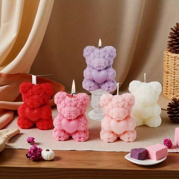 1 Vela aromática con oso de rosa, decora bodas y ocasiones románticas, ambiente familiar, regalo del Día de San Valentín con oso de rosa, decoración romántica del hogar, regalo de cumpleaños de alta gama para conmemorar Halloween, fantasmas, otoño, fiestas, cumpleaños, decoración navideña, regalo de Navidad, decoración de habitación