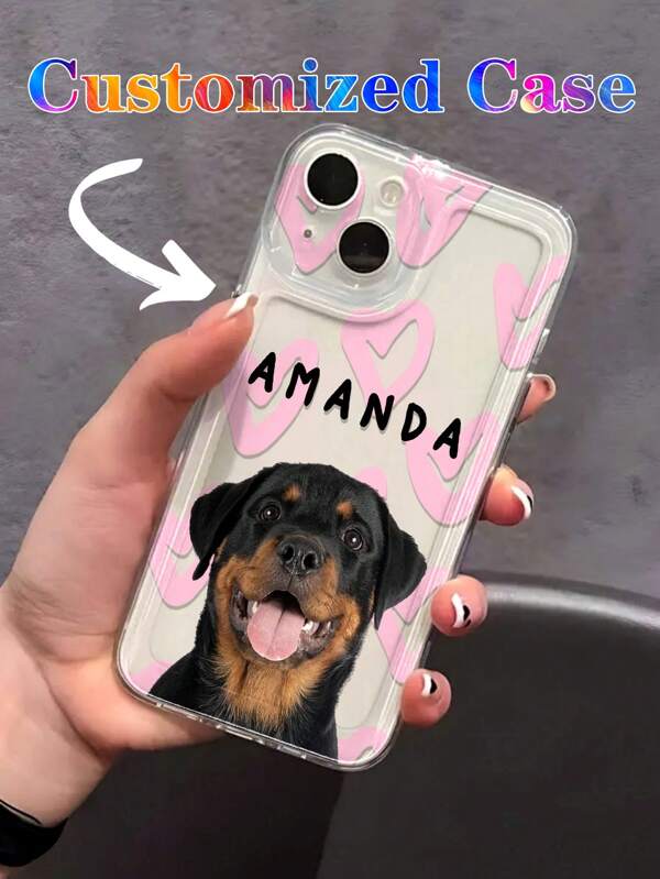 Funda de teléfono personalizada con foto de mascota perro o gato, con patrón de corazón, multicolor, texto personalizado, cubierta protectora brillante compatible con iPhone 11 12 13 14 15 16 Pro Max, S23 S24 S25 Ultra 5G, A13 A14 A15 A16 A33 A34 A35 A55 A56