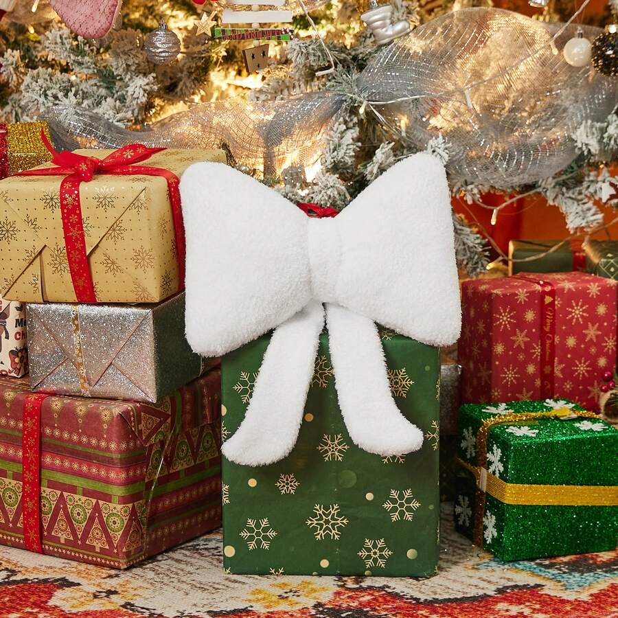 Almohadas navideñas con lazo, almohadas navideñas, almohada rellena con forma de lazo, linda almohada con lazo suave, lindas almohadas - Blanco M - Ver 1