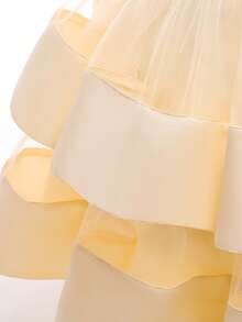 Young Girls' Sleeveless Mesh & Satin Bow Back Elegant Luxurious Party Dress, Suitable For Attending Banquets, Flower Girl Weddings, Does Not Include Headband - 香檳色 - 查看 8