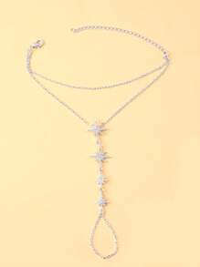 1 件镶有水钻的 4 星形手指手链，女士派对配饰