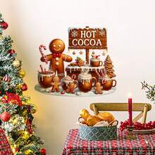 Autocolant de perete festiv de Crăciun cu turtă dulce - Autoadeziv, decorațiune de sărbători ușor de aplicat pentru dormitoare, băi și toalete, design vesel cu turtă dulce și pălărie de Moș Crăciun și baton de bomboane, perfect pentru decorul casei de sărbători, artă murală festivă | Decor festiv vesel | Artă murală decorativă, decorațiuni de Crăciun cu turtă dulce