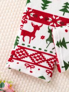 Mädchen modische und lässige Weihnachts-Plüsch-Muster bedruckte Hauskleidung Hose, weich, warm und bequem, gerade geschnittene Hose, sehr geeignet für Winterfeste, Partys und Zusammenkünfte