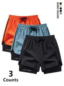 3 条装 男士户外字母印花短裤，春夏
