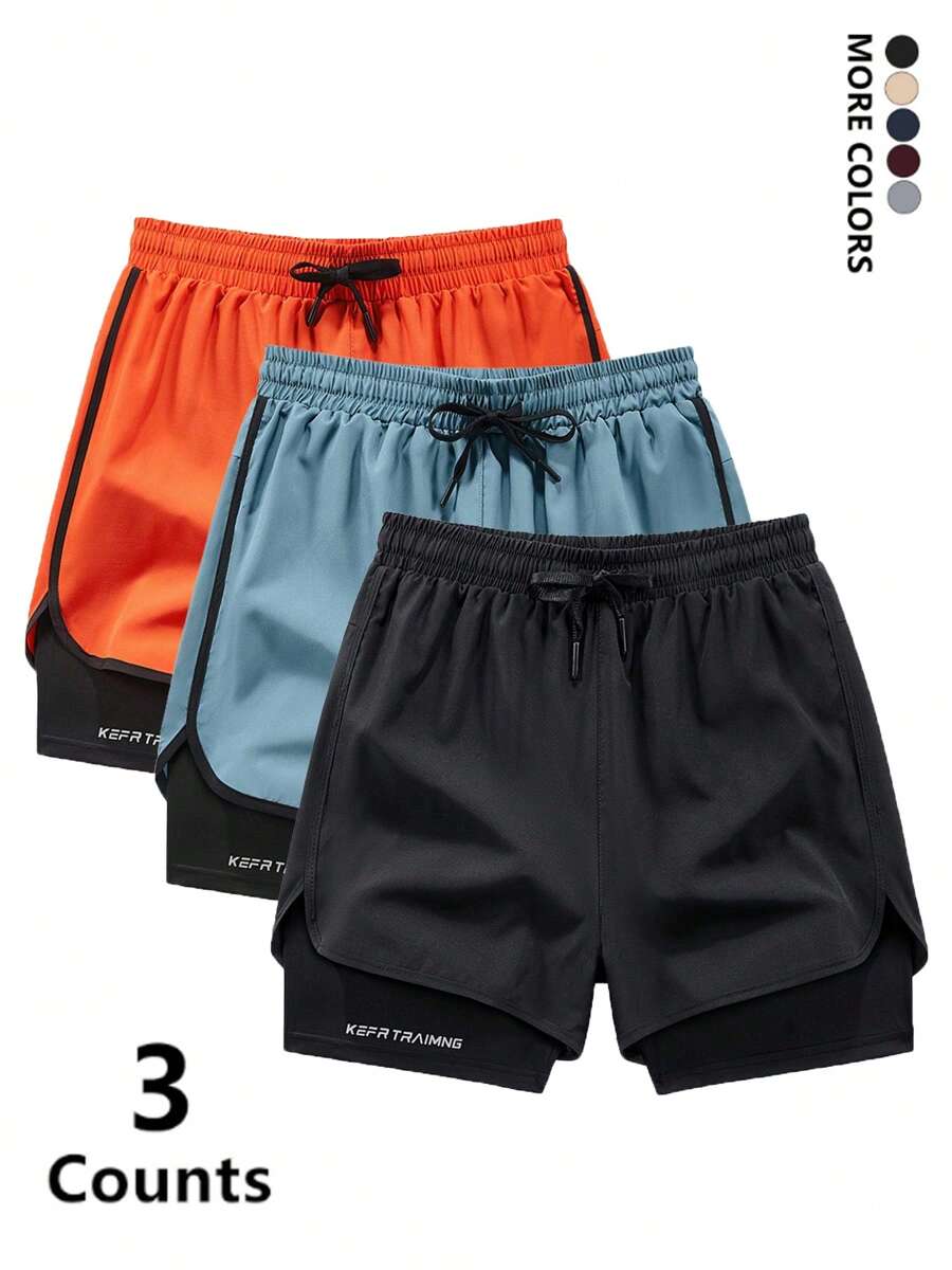 3 条装 男士户外字母印花短裤，春夏