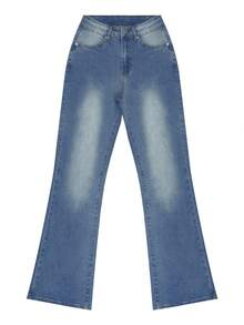 NVFelix 新款女士秋季印花喇叭牛仔裤 - 休闲百搭款式，带口袋