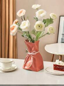 1pc ABS Flower Vase, Modern Solid Color Flower Vase For Aesthetic Room Decor,Boho Decor Wedding Dinner Table Party Office Centerpiece Table Decorations,Autumn Decorations, Autumn Gifts For Friends And Family Home Decor Glass Vase - Multicolor - View 12