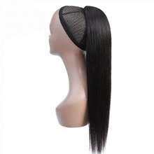 Ponytail Human Hair Extensions With Clip Natural Color Straight Human Hair Drawstring Ponytail For Women 1 Piece - SNatural - View 8