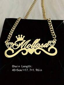 1pc Personalized Gold Name Necklace, Fashionable Stainless Steel Necklace With Crown & Heart Diamond Pendant, Unique Jewelry Gift Suitable For Summer, Vintage, Luxury, Casual, Minimalist Occasions, Ideal For Graduation, Wedding, Valentine's Day - Crown - View 6