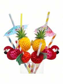 15/20/30/50 Unidades Pajitas de papel con diseño de frutas para cócteles, pajitas de papel para fiestas con frutas, pajitas para bebidas, pajitas para fiestas familiares, pajitas para cenas al aire libre y en la playa, pajitas de papel con estampado de frutas, set de fiesta tropical, pajitas hawaianas y sombrillas de frutas 3D, decoraciones de papel con sandía y piña para cócteles, Halloween, Navidad - Multicolor - Ver 2