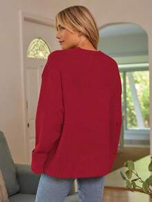 Women's Oversized Sweaters Fuzzy Chunky Warm Pullover Sweater/Vacation Outfits Women/Valentine Outfits For Women - 寶石紅 - 查看 5