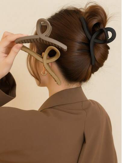 1 Peça Clips de Cabelo Transversais Grandes de Plástico Preto e Caqui Fosco Elegantes, Acessórios de Penteado Minimalistas da Moda, Adequados para Uso Diário de Mulheres, Lavagem de Rosto, Banho, Maquiagem, Combinação de Roupa Y2k