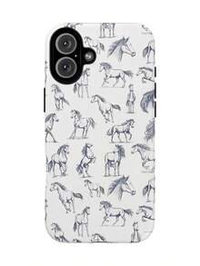 Blue Hand - Drawn Horse Patterns Two-In-One Matte Texture Phone Case Suitable For Compatible With Iphone17,16, 15, 14, 13, 12, 11, PRO MAX,PLUS,As Well As , Galaxy S21/22/23/24/25 Ultra/FE+,NOTE20 Ultra,A71/56/55/54/53/52/36/34/26/25/23/16/15/14/13/06 - 彩色 - 查看 2