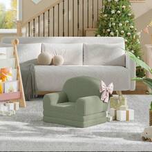 Huisuilinss Kids Couch,2-In-1 Convertible Sofa To Lounger,Mini Comfy Toddler Couch Fold Out With Cute Half-Moon Design,Foam Kids Chair With Soft Sherpa,Gift For Girls Boys - 綠色 - 查看 5