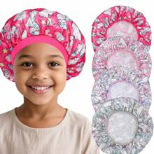 Awegeo 4 Packs Children's Bonnets: Stretchable, Printed Soft Satin Fashion Sleep Caps For Daily Use & Hair Protection - Multicolor - View 8