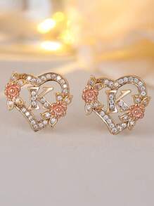 Tsnamer 1 对心形首字母耳钉，适合女孩女士，心形雕刻 26 个字母 A-Z 个性化名字花耳环，适合日常情人节母亲节珠宝生日礼物情人节、妈妈、母亲、母亲节、礼物 - 耳環 - 查看 45