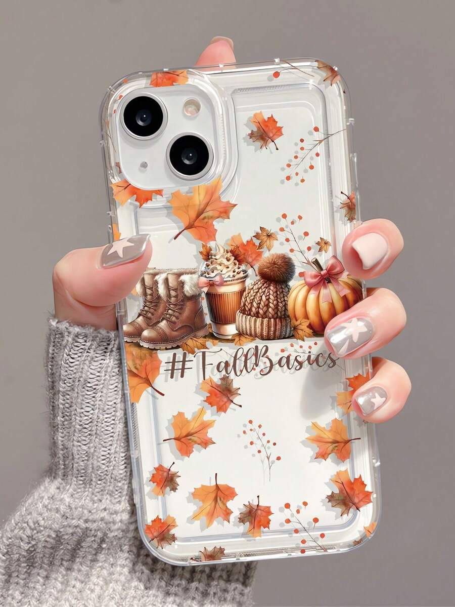 1 pièce Étui de téléphone transparent TPU amortisseur de chocs à la mode personnalisé avec citrouille d'automne, slogan, motif de feuille, compatible avec 16/16Pro/16Plus/15/15ProMax/15Pro/11/12/13/14ProMax/12Mini/13Mini/11Pro/11ProMax/12Pro/12ProMax/13Pro/13ProMax/14Pro/14ProMax, étui souple avec un toucher haut de gamme, imperméable, anti-chute, résistant aux rayures - Multicolore - Voir 1