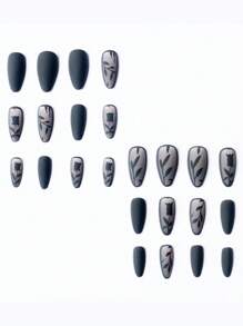 24pcs Almond Shape Acrylic Press On Nails Black,Ombre Color French Tip Roses And Leaves Matt Topcoat Design False Nails Nails Art,Nail Supplies Simple And Elegant Style Fake Nails,False Nails Daily Wear Gel Nail Kit