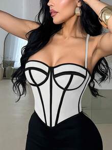 Apperloth A Y2K Sexy Corset Boned Tops For Women Mesh Grommet Eyelet Lace Up Back Backless Adjustable Straps Overbust Bustier Shapewear Crop Cami Tank Top Rave Festival Going Out Outfits Christmas Clothes Halloween Costumes - 彩色 - 查看 3