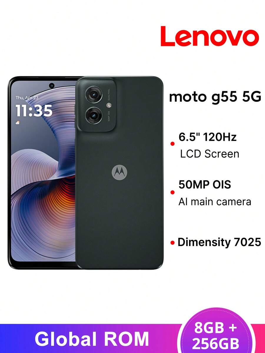Motorola Lenovo Motorola MOTO G55 5G Smartphone Global ROM 8GB+256GB MediaTek Dimensity 7025 Processor 6.5" Inch 120Hz Refresh Rate LCD Screen 50MP OIS Main Camera 16MP Front Camera 5000 Mah Baterry 33w Fast Charging *Support Multiple Languages